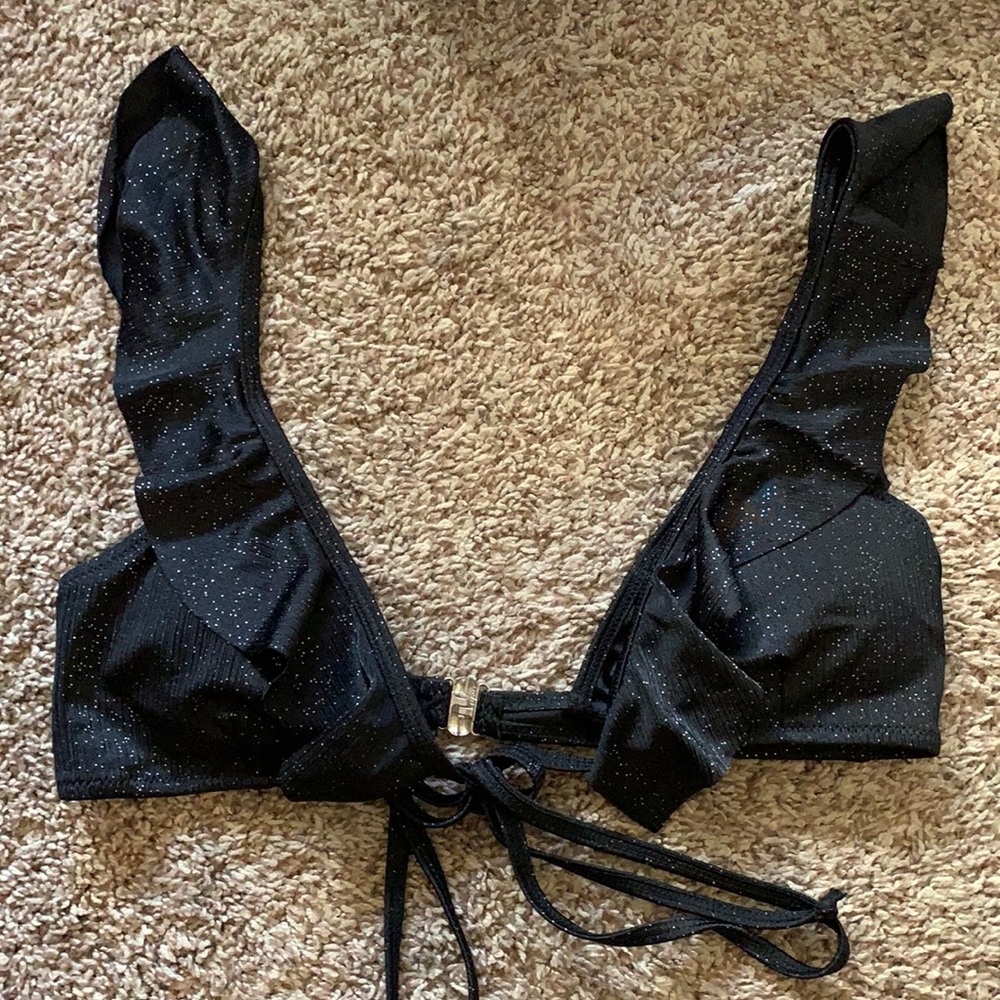 Black sparkle ruffle bikini top